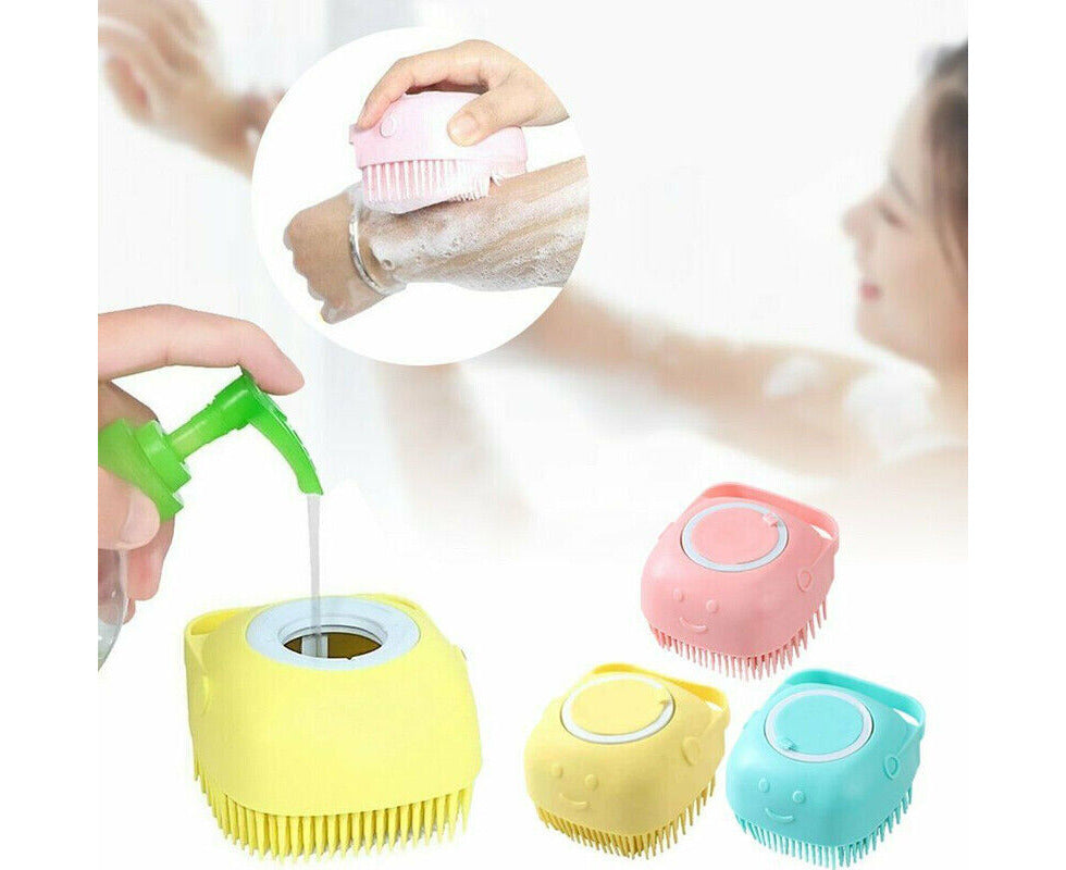 Blue Pet Massage Bath Brush for Dog Cat Shampoo Dispenser Silicone Scrubber Wash Tool