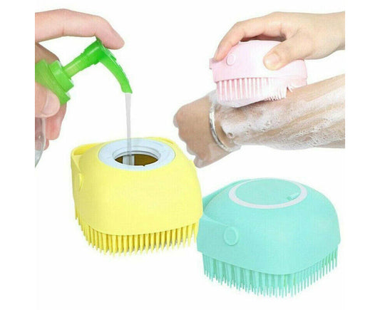 Blue Pet Massage Bath Brush for Dog Cat Shampoo Dispenser Silicone Scrubber Wash Tool